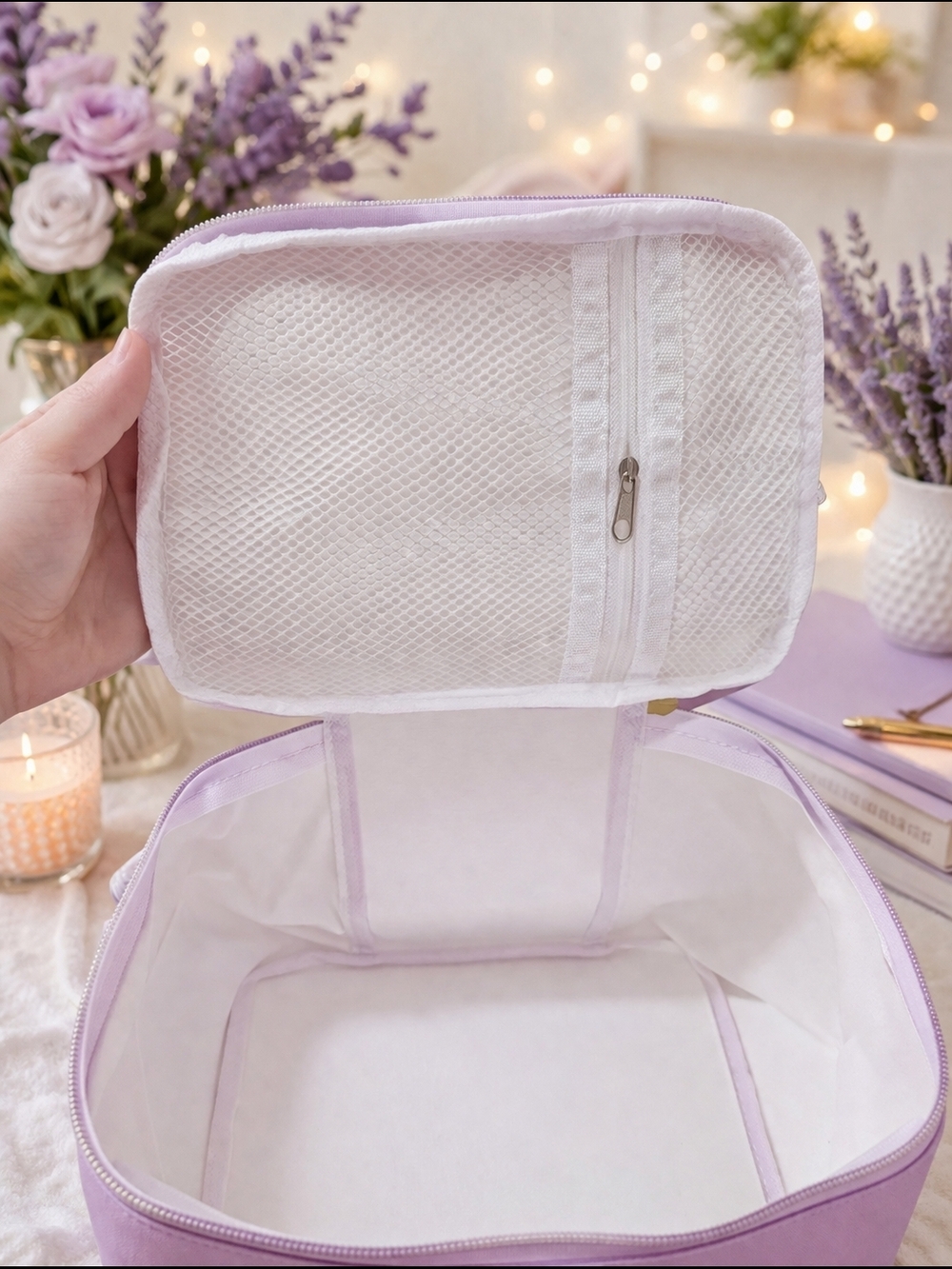 Lavender Canvas Cosmetic Box Bag - Picture 2 of 2